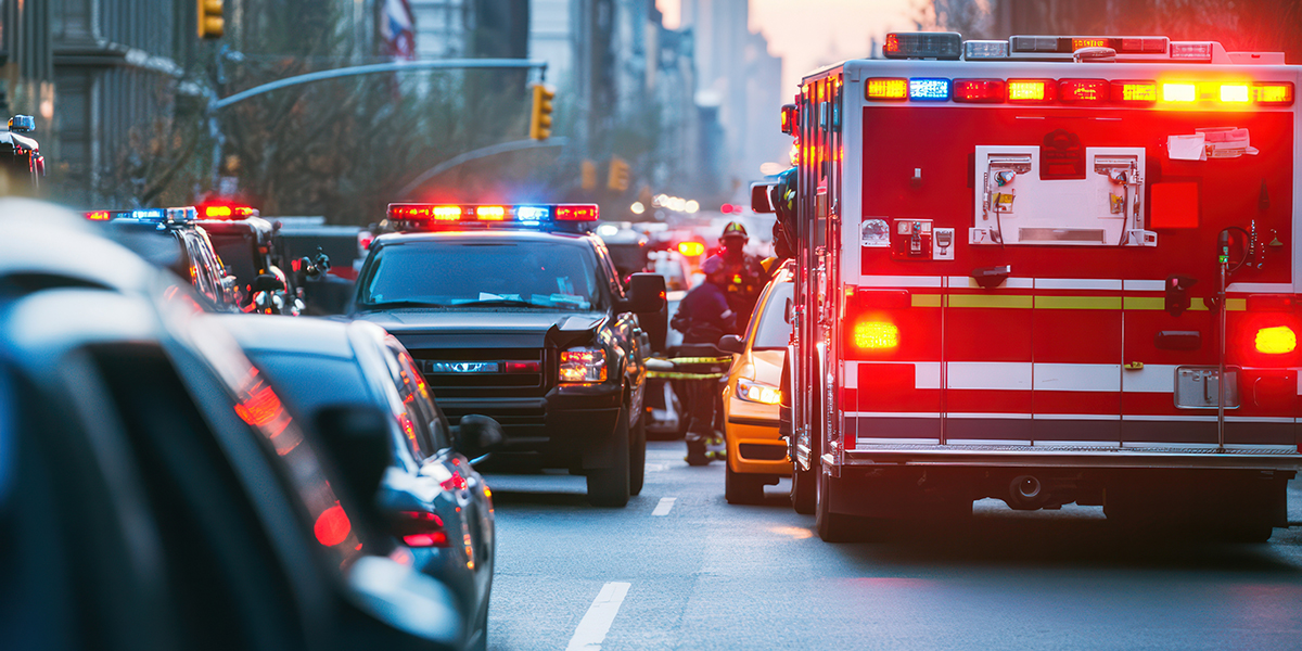 Car accident on a busy street in New York. USA. emergency responders at the scene. organized response.